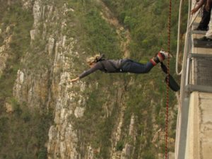 Linda Webb jumping off a bridge